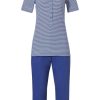 Pastunette Pyjamas | Pastunette Ladies Short Sleeve Cotton Pyjama Set With Buttons 'Dark Blue Fine Stripes'