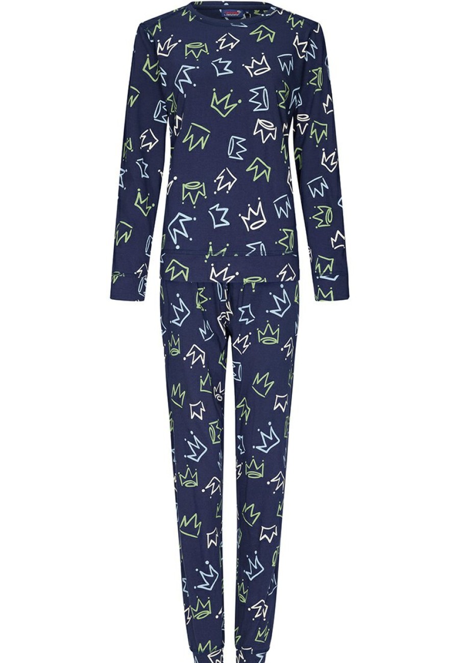 Rebelle Pyjamas | Rebelle Ladies Dark Blue Organic Cotton Long Sleeve Pyjama 'Princess For A Day'