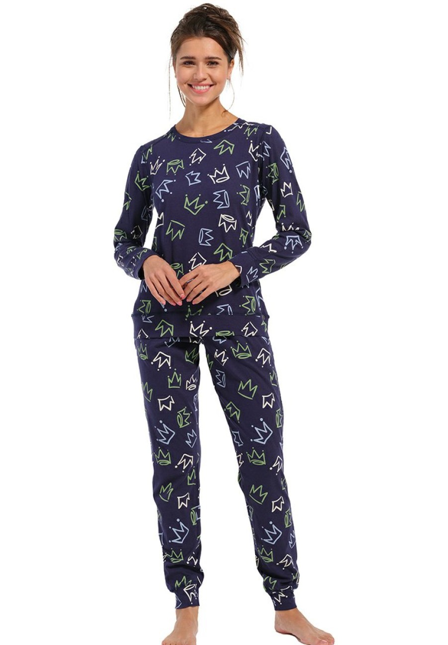 Rebelle Pyjamas | Rebelle Ladies Dark Blue Organic Cotton Long Sleeve Pyjama 'Princess For A Day'