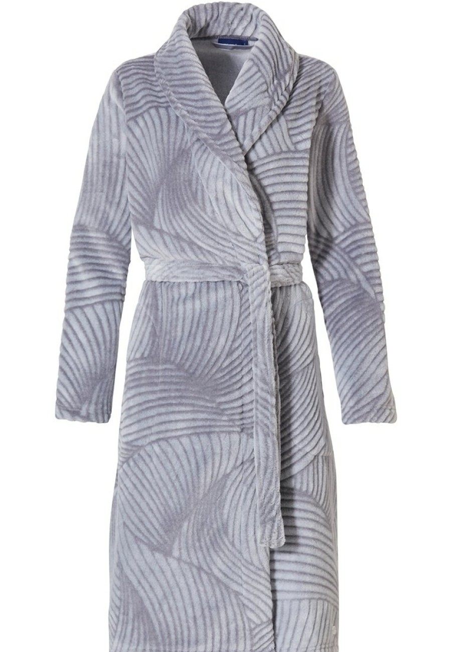 Pastunette Bathrobes | Pastunette Grey Wrap-Over Fleece Dressinggown 'Mega Abstract Orchid Flower'