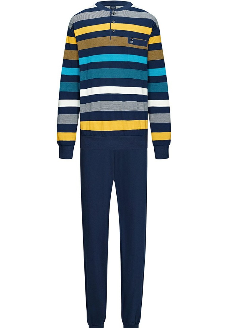 Robson Pyjamas | Robson Men'S Long Sleeve Cotton Pyjama Set With Buttons 'Bold Stripes'