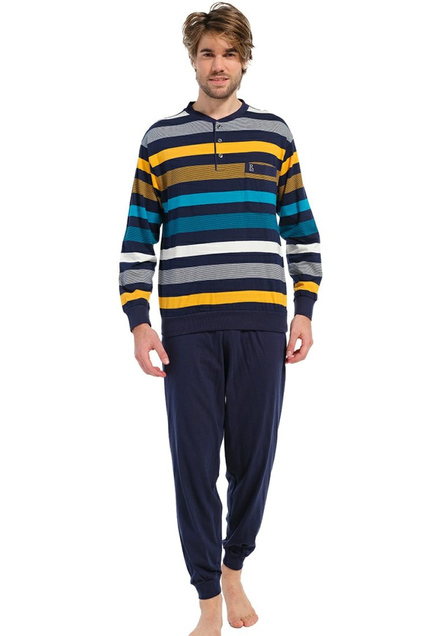 Robson Pyjamas | Robson Men'S Long Sleeve Cotton Pyjama Set With Buttons 'Bold Stripes'