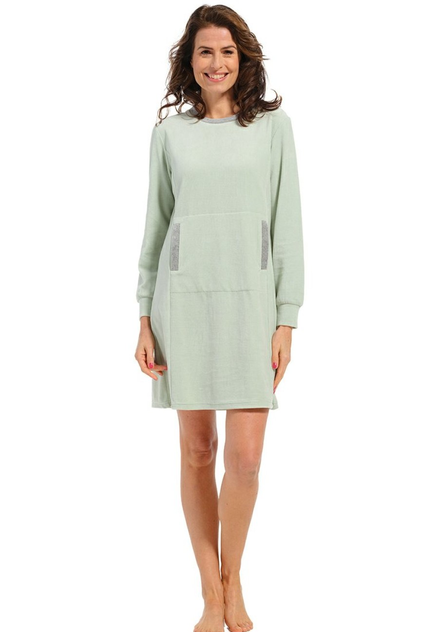 Pastunette Nightshirts | Pastunette Ladies Soft Velvet Home Lounge Dress 'Home Comfort Green'