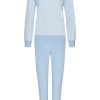 Pastunette Pyjamas | Pastunette Striped Pale Blue Terry Lounge - Pyjama Set With Buttons 'Stripey Blue'