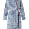 Pastunette Bathrobes | Pastunette Blue Wrap-Over Fleece Dressinggown 'Mega Abstract Orchid Flower'