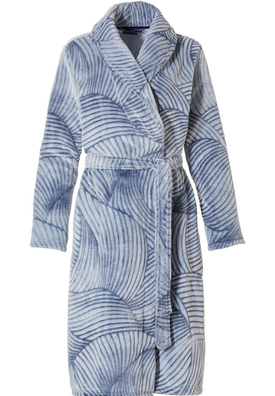 Pastunette Bathrobes | Pastunette Blue Wrap-Over Fleece Dressinggown 'Mega Abstract Orchid Flower'