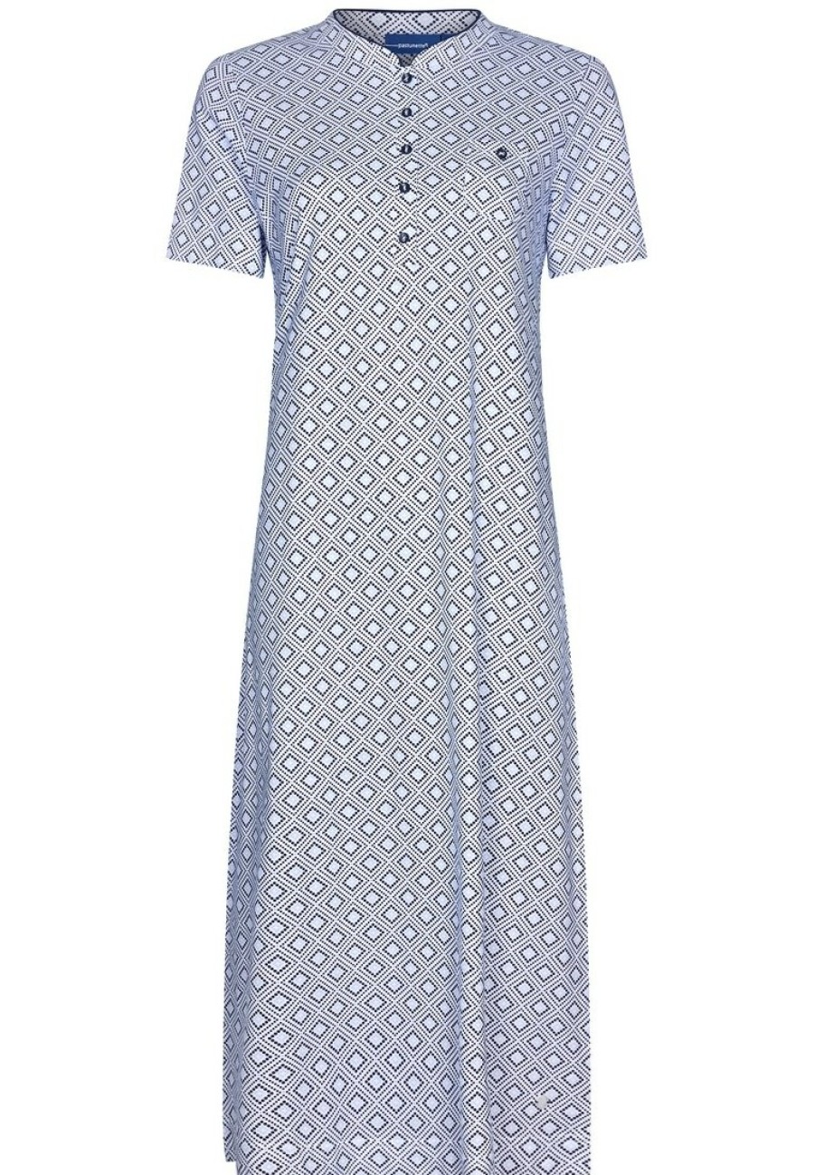 Pastunette Nightshirts | Pastunette Ladies Short Sleeve Cotton Nightdress With Buttons 'Geometric Diamond'