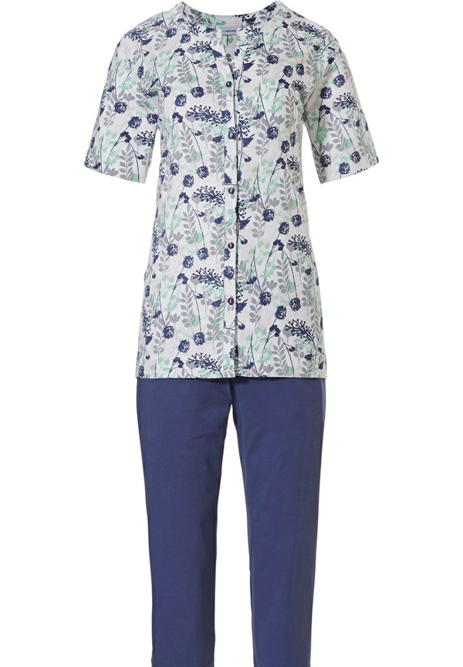 Pastunette Pyjamas | Pastunette Ladies Organic Cotton Short Sleeve Full Button Pyjama Set 'Spring Waterflower Garden'