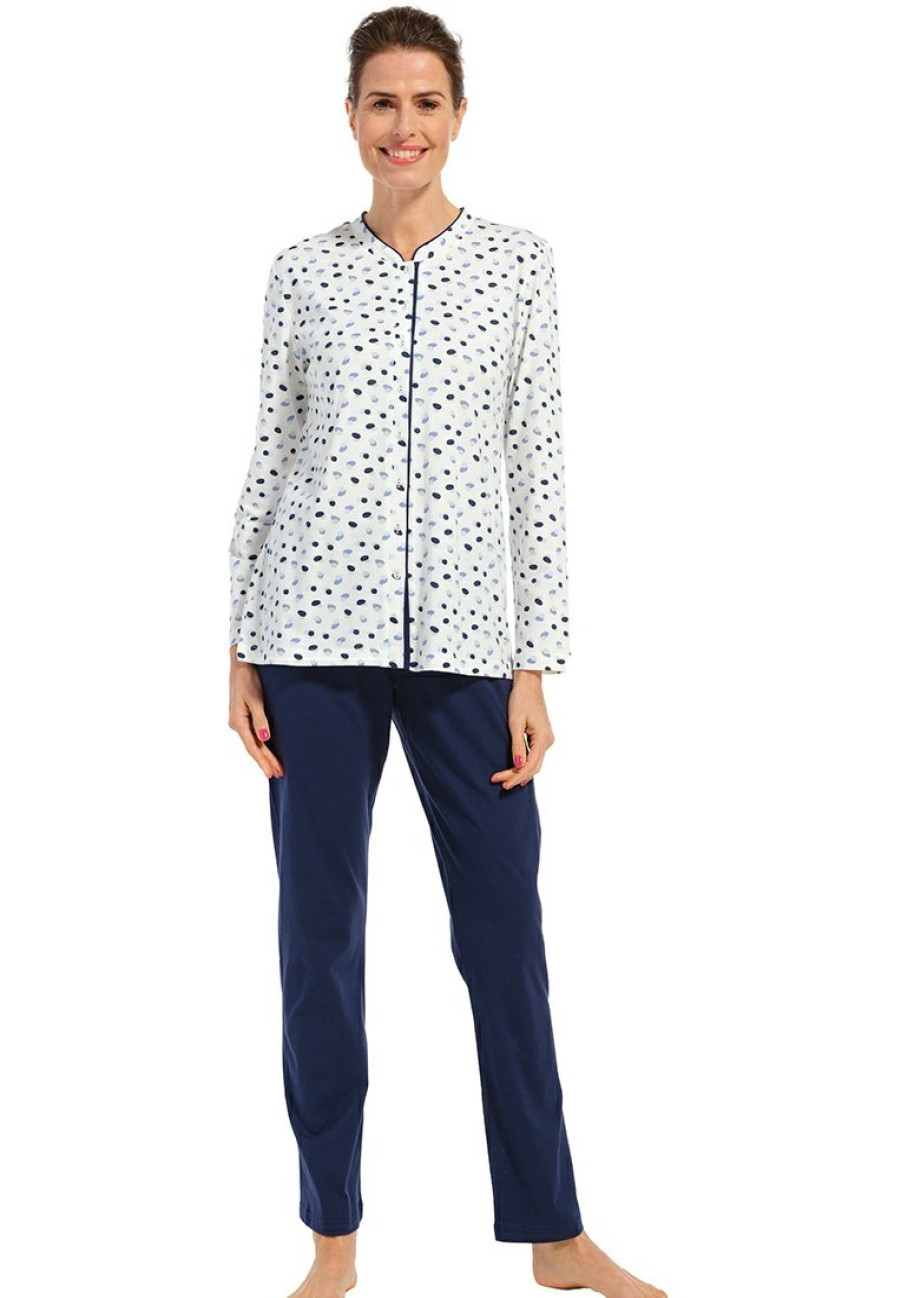 Pastunette Pyjamas | Pastunette Ladies Long Sleeve Full Button Cotton Pyjama Set 'Classic Ditsy Dots'