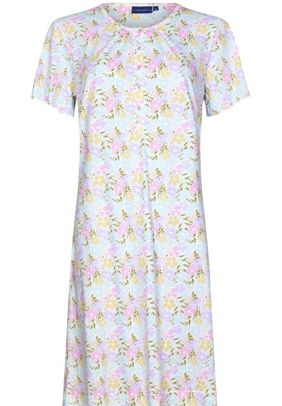 Pastunette Nightshirts | Pastunette Ladies Short Sleeve Organinic Cotton Nightdress With Buttons 'Blossoms Yellow'