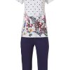 Pastunette Pyjamas | Pastunette Short Sleeve Cotton Pyjama Set With Buttons 'Dots & Pretty Garden Flowers'