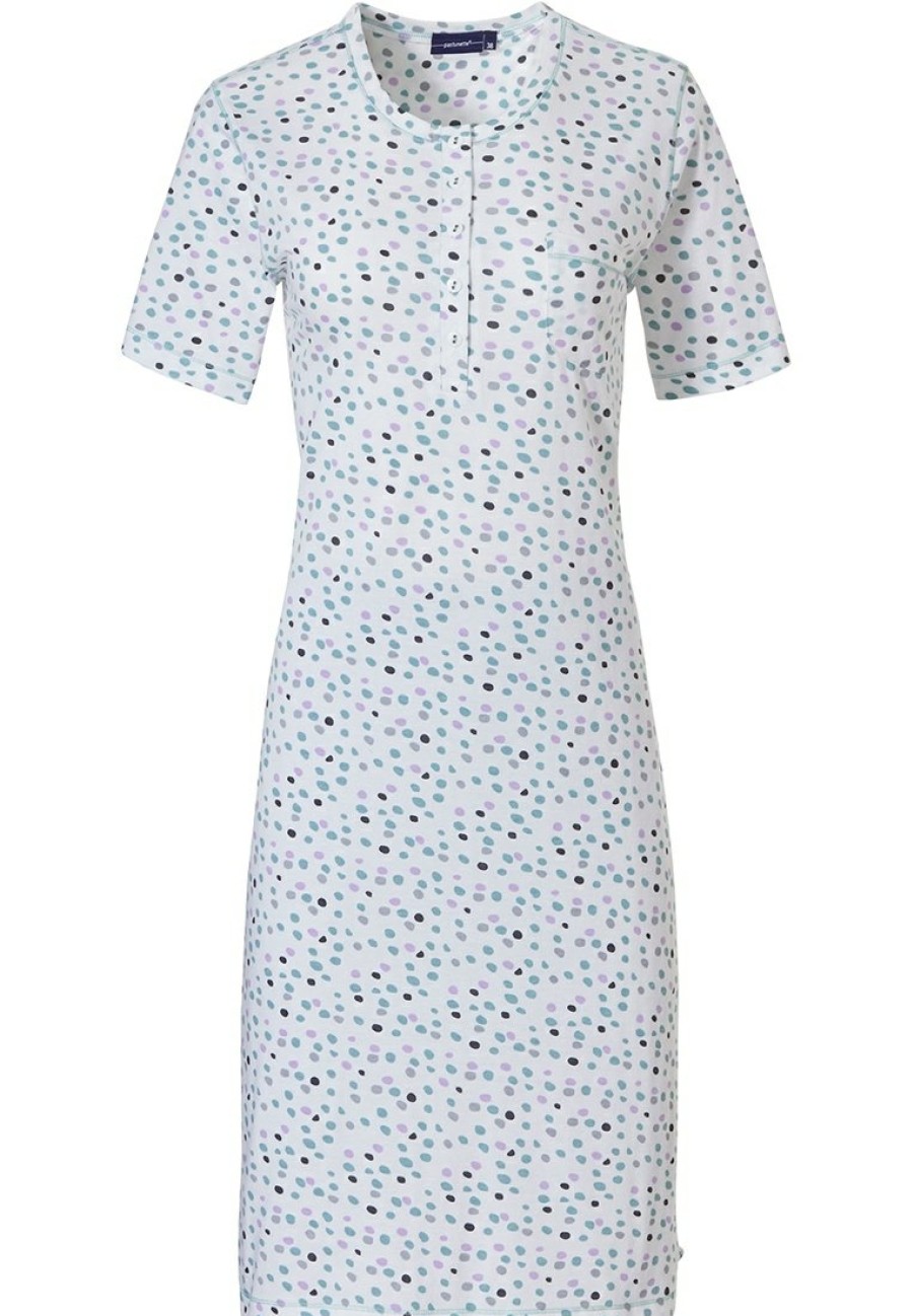 Pastunette Nightshirts | Pastunette Ladies Short Sleeve Cotton Nightdress With Buttons 'Softly Dotty'