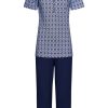 Pastunette Pyjamas | Pastunette Ladies Short Sleeve Cotton 3/4 Pyjama Set With Buttons 'Vintage Diamond'