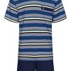 Robson Shorty Set | Robson Men'S Short Sleeve 'V' Neck Cotton Single Jersey Shorty Set 'Marine Stripes'