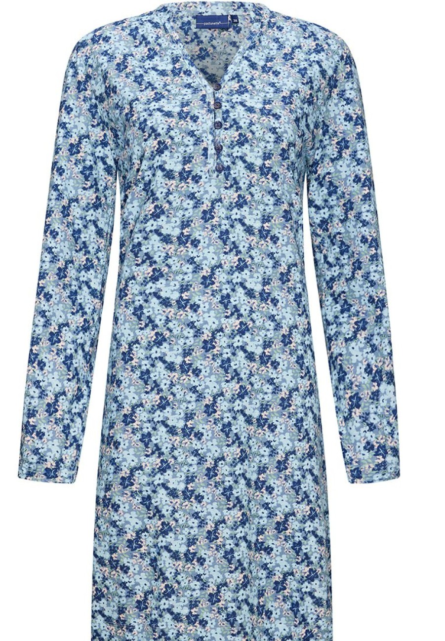 Pastunette Nightshirts | Pastunette Ladies Cotton 'V' Neck Nightdress 'Little Winter Garden Flowers'