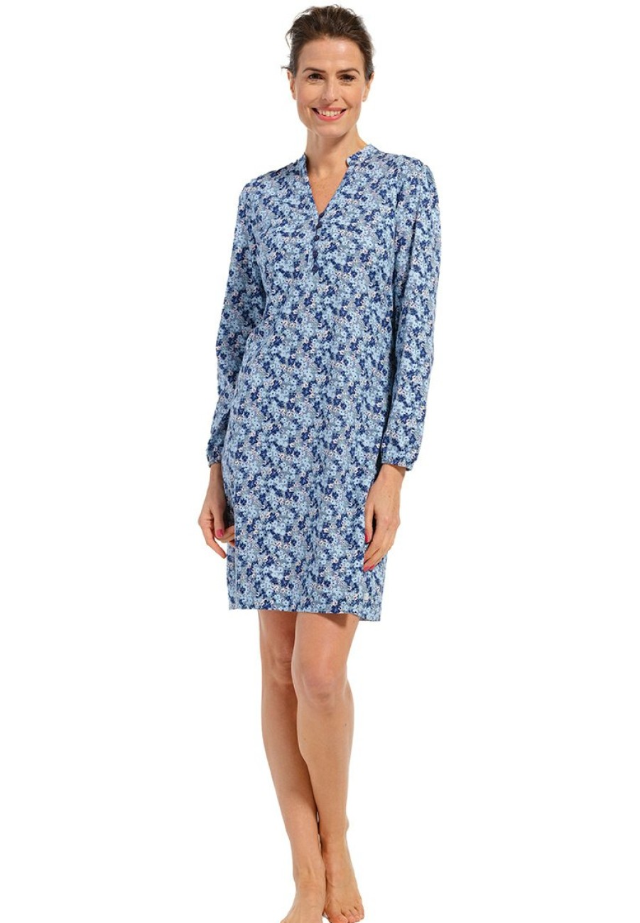 Pastunette Nightshirts | Pastunette Ladies Cotton 'V' Neck Nightdress 'Little Winter Garden Flowers'