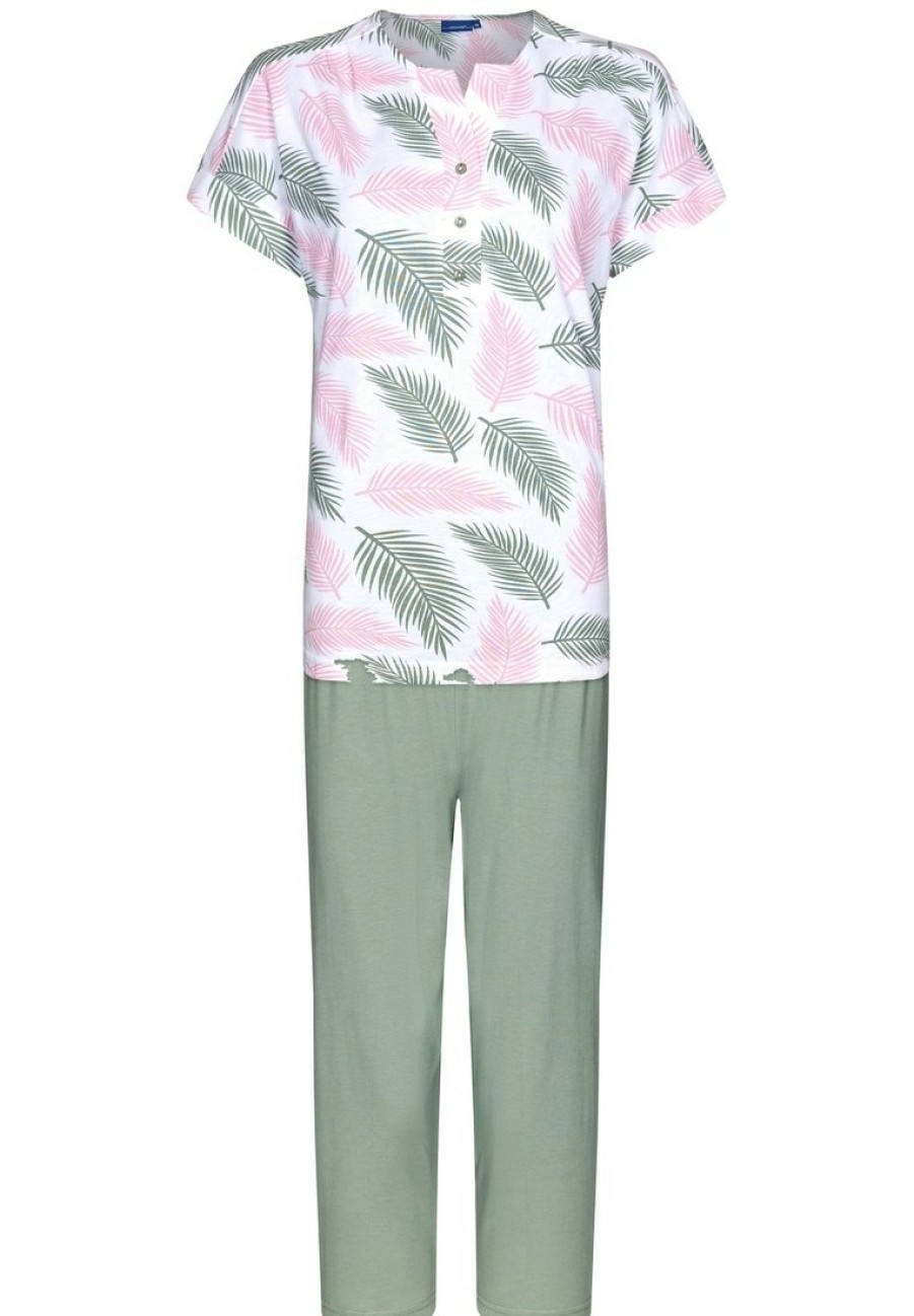 Pastunette Pyjamas | Pastunette Ladies Short Sleeve Cotton Pyjama Set With Buttons 'Outdoor Life Pink'