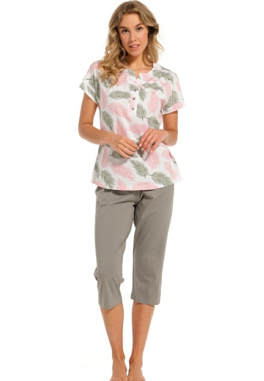 Pastunette Pyjamas | Pastunette Ladies Short Sleeve Cotton Pyjama Set With Buttons 'Outdoor Life Pink'