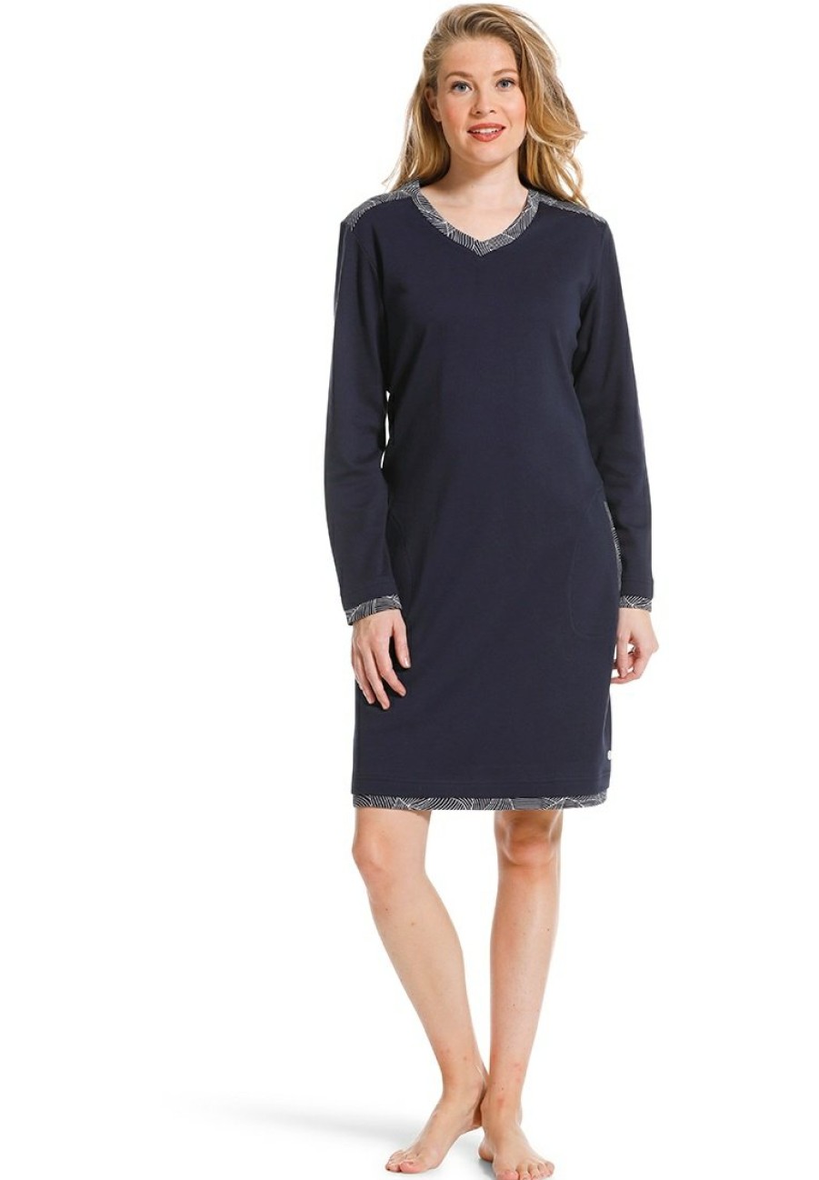 Pastunette Nightshirts | Pastunette Long Sleeve 'V' Neck Cotton Nightdress 'Hint Of Abstract Orchid'