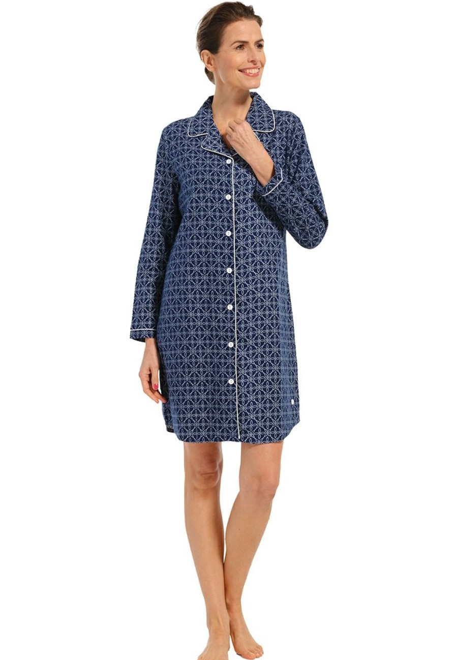 Pastunette Nightshirts | Pastunette Ladies Full Button Cotton-Flannel Nightdress 'Symmetrical Flower Petals'