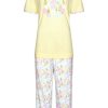 Pastunette Pyjamas | Pastunette Ladies Short Sleeve Organinic Cotton 3/4 Pyjama 'Blossoms Yellow'