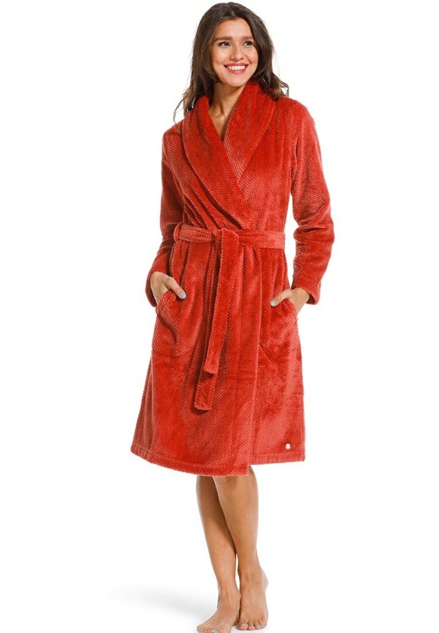 Rebelle Bathrobes | Rebelle Red Fleece Wrap-Over Morninggown 'Pretty Bobble Detail'