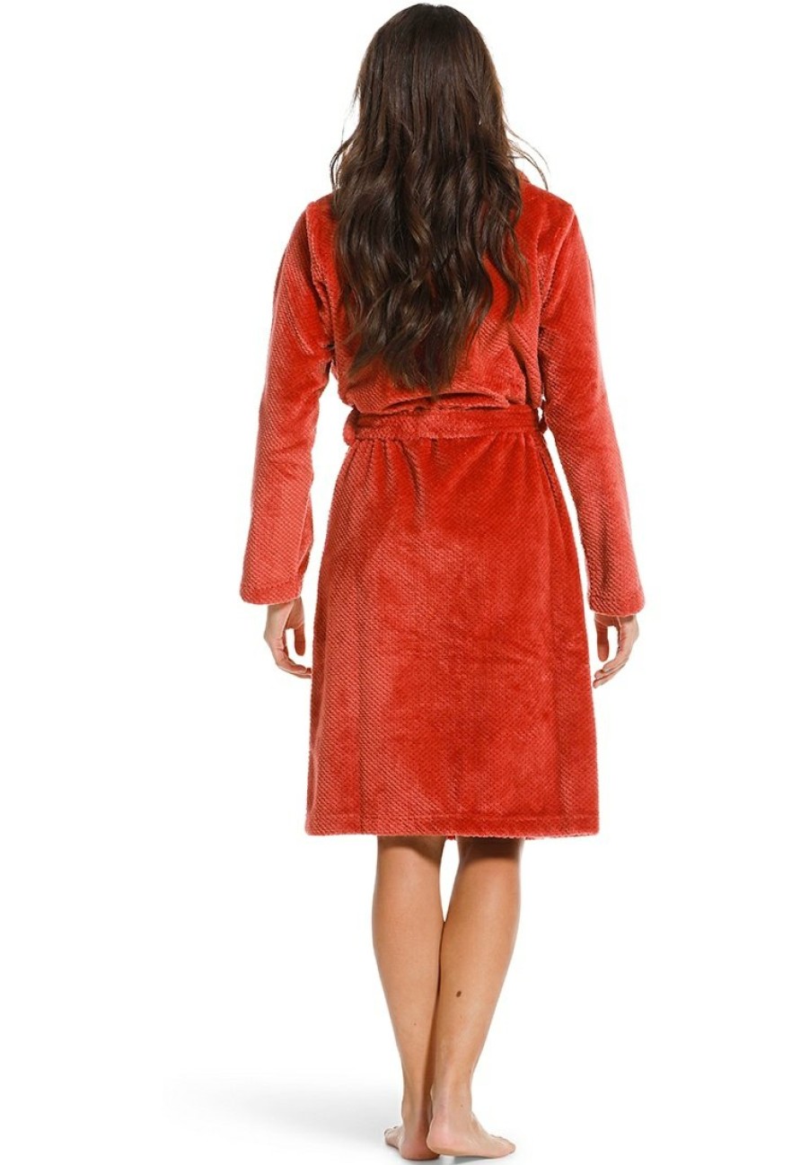 Rebelle Bathrobes | Rebelle Red Fleece Wrap-Over Morninggown 'Pretty Bobble Detail'