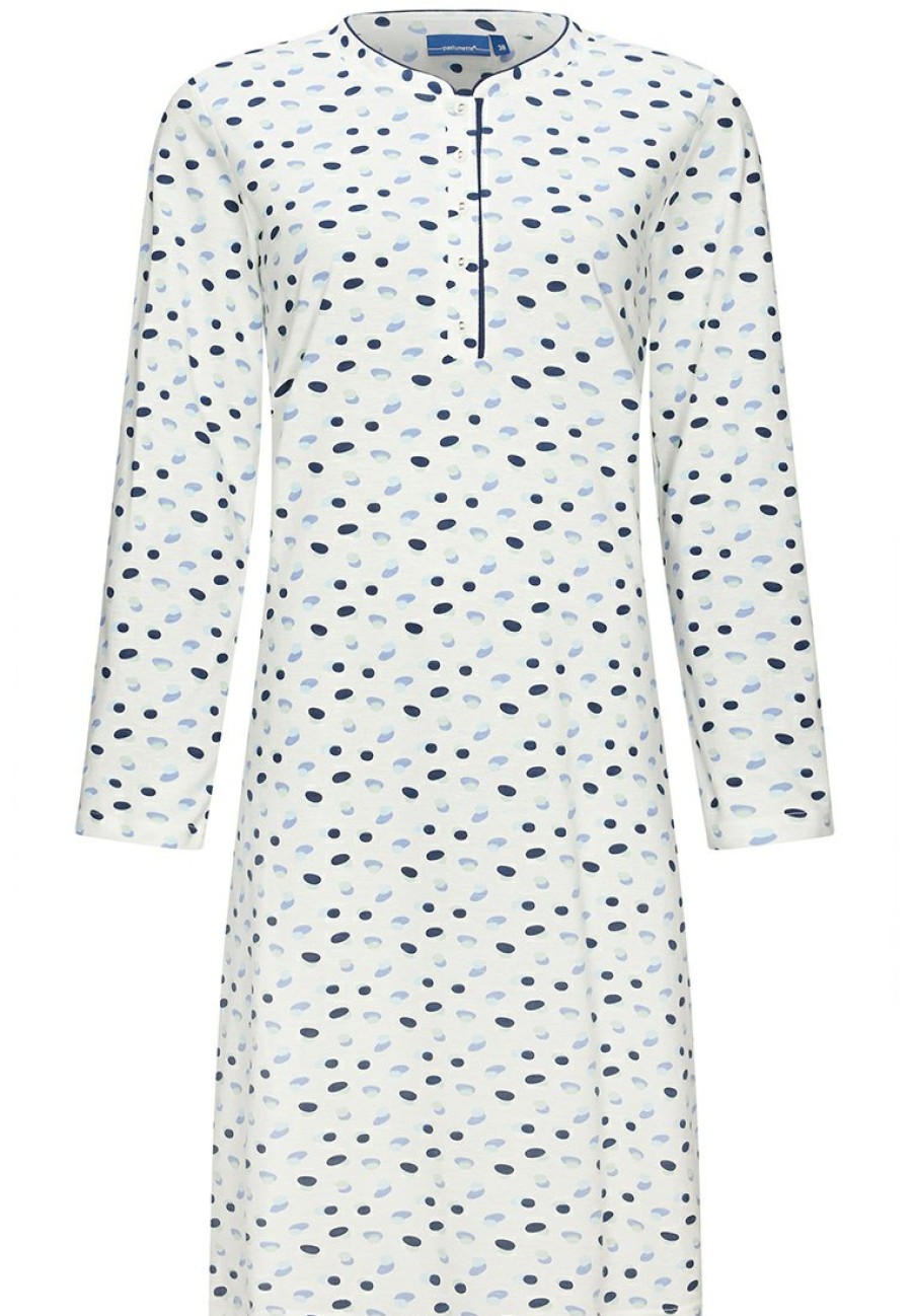 Pastunette Nightshirts | Pastunette Ladies Long Sleeve Cotton Nightdress With Buttons 'Classic Ditsy Dots'