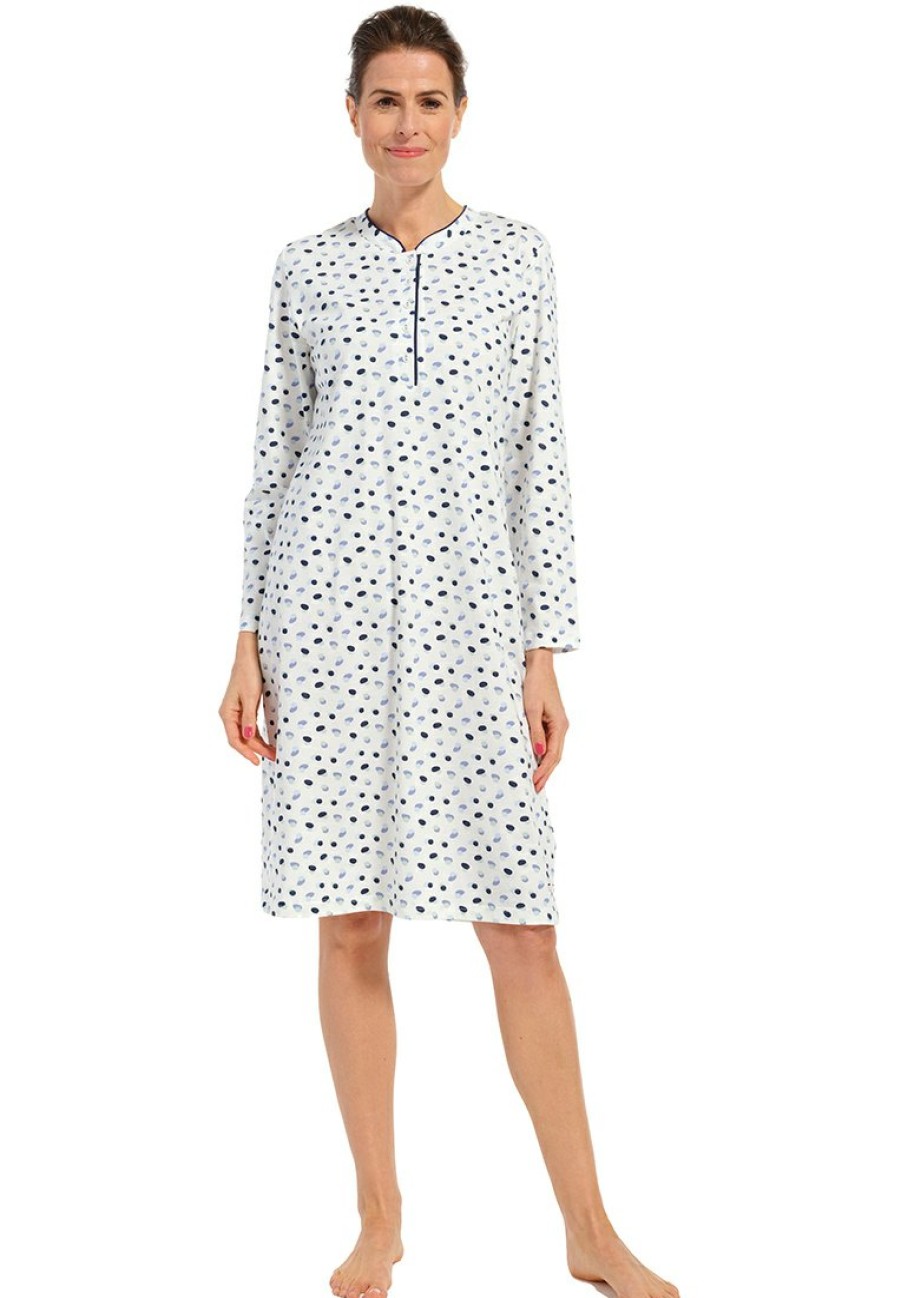 Pastunette Nightshirts | Pastunette Ladies Long Sleeve Cotton Nightdress With Buttons 'Classic Ditsy Dots'