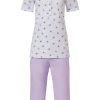 Pastunette Pyjamas | Pastunette Cotton-Modal Short Sleeve 3/4 Pyjama Set With Buttons 'Dots & Flowers'