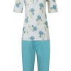 Pastunette Pyjamas | Pastunette Short Sleeve Cotton Pyjama Set With Buttons 'Floral Blue Classic'