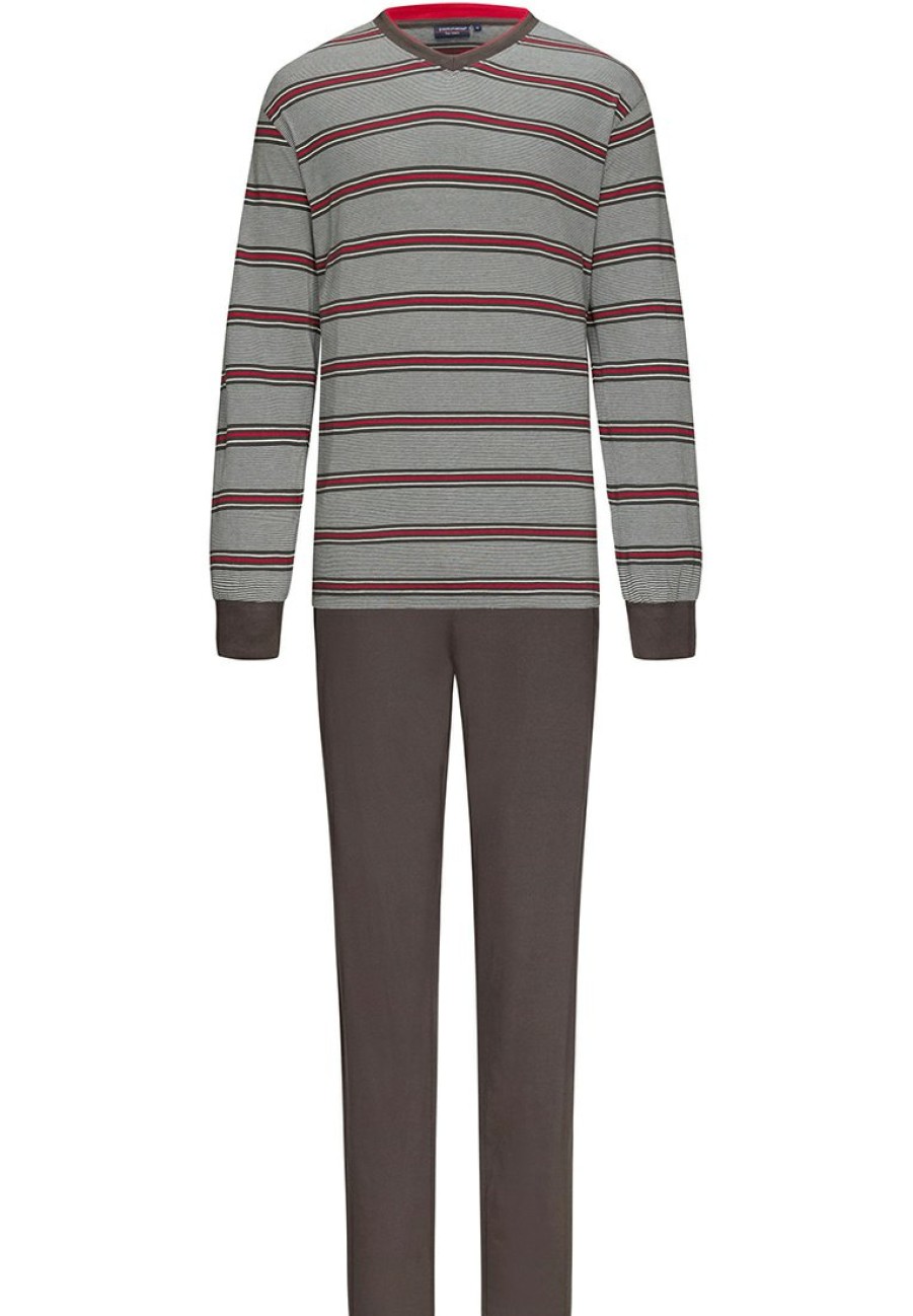 Pastunette for Men Pyjamas | Pastunette For Men Long Sleeve 'V' Neck Cotton-Mix Lounge Pyjama Set 'Cool Fine Stripes'