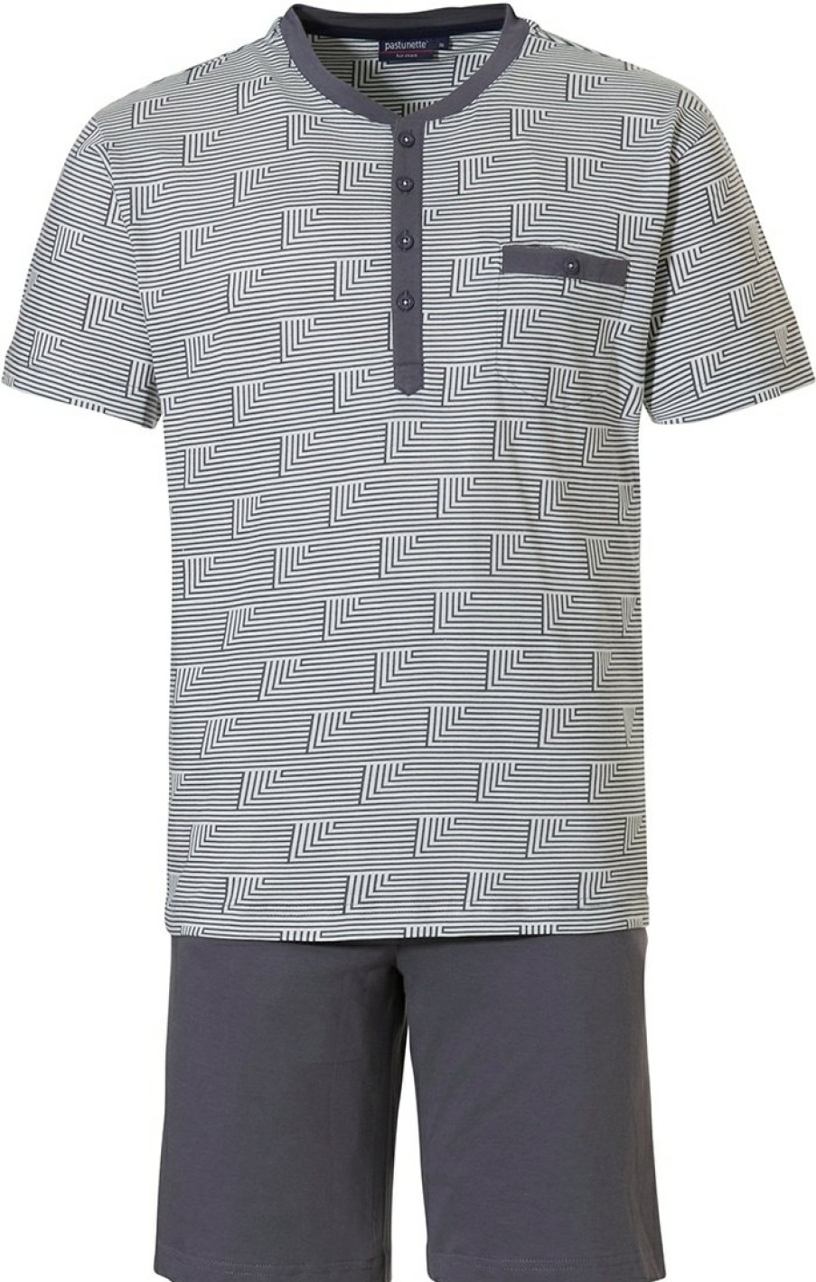 Pastunette for Men Shorty Set | Pastunette For Men Cotton Shorty Set With Buttons 'Geometric Triangle Stripes'