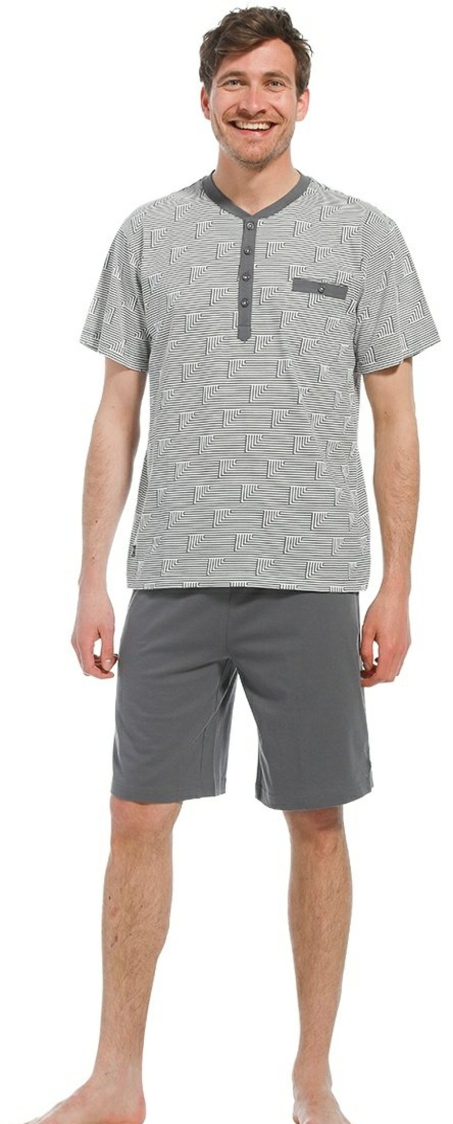 Pastunette for Men Shorty Set | Pastunette For Men Cotton Shorty Set With Buttons 'Geometric Triangle Stripes'