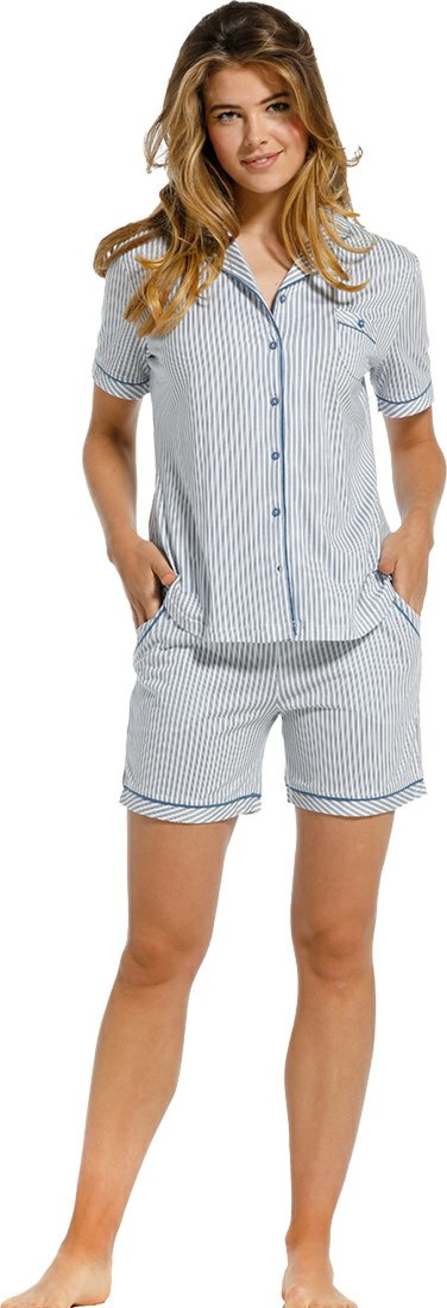 Pastunette Deluxe Shorty Sets | Pastunette Deluxe Ladies Full Button Short Set 'Just Simply Stripes'