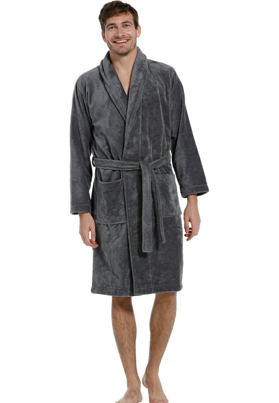 Pastunette for Men Bathrobes | Pastunette For Men Grey Men'S Wrap-Over Morninggown