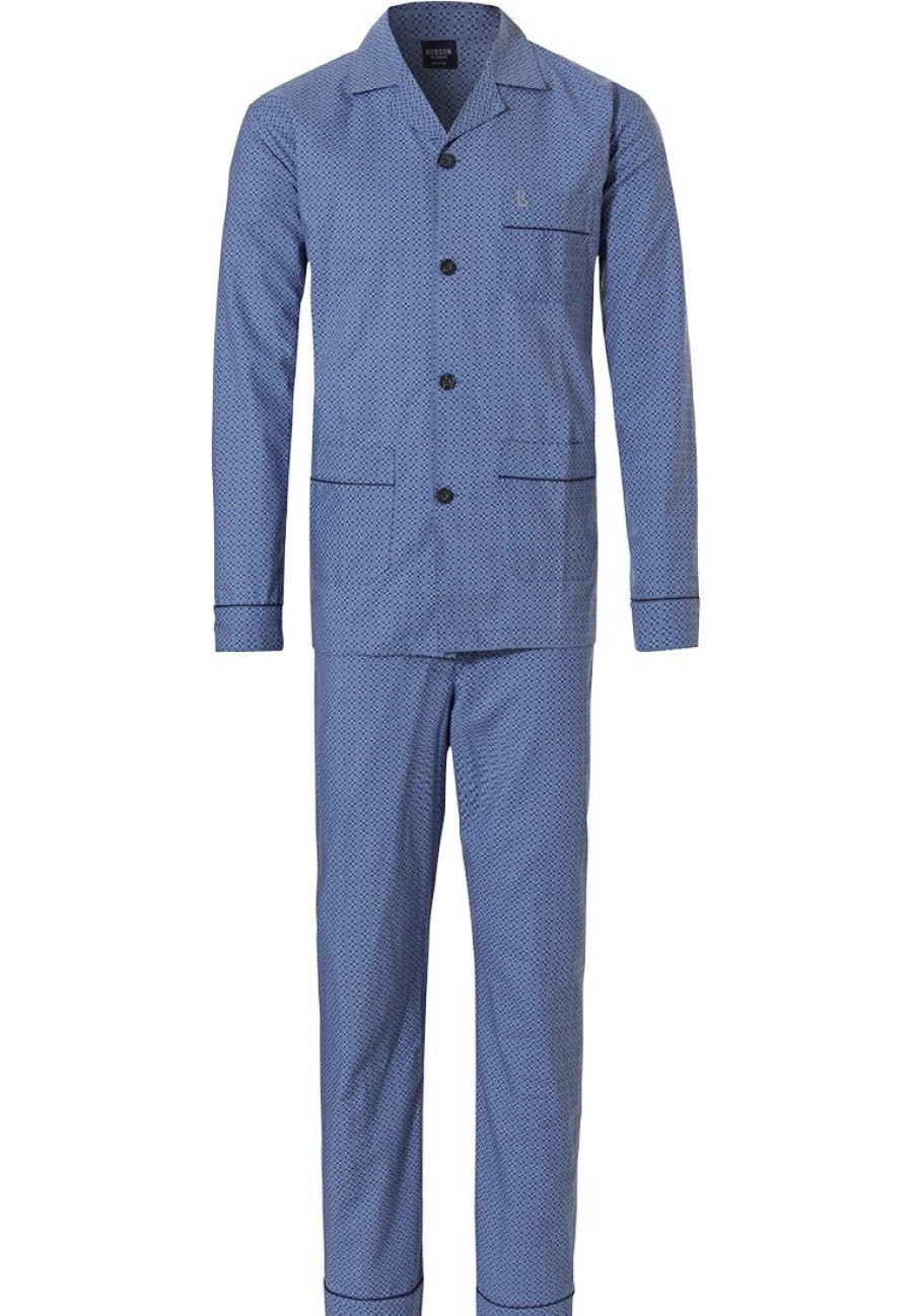 Robson Pyjamas | Robson Men'S Long Sleeve Woven Cotton Full Button Pyjama 'Square Of Little Squares'