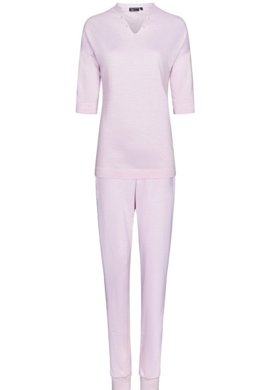 Pastunette Deluxe Pyjamas | Pastunette Deluxe Ladies 'V' Neck 3/4 Sleeve Pyjama With Cuffs 'Pretty Pink Zig Zags'