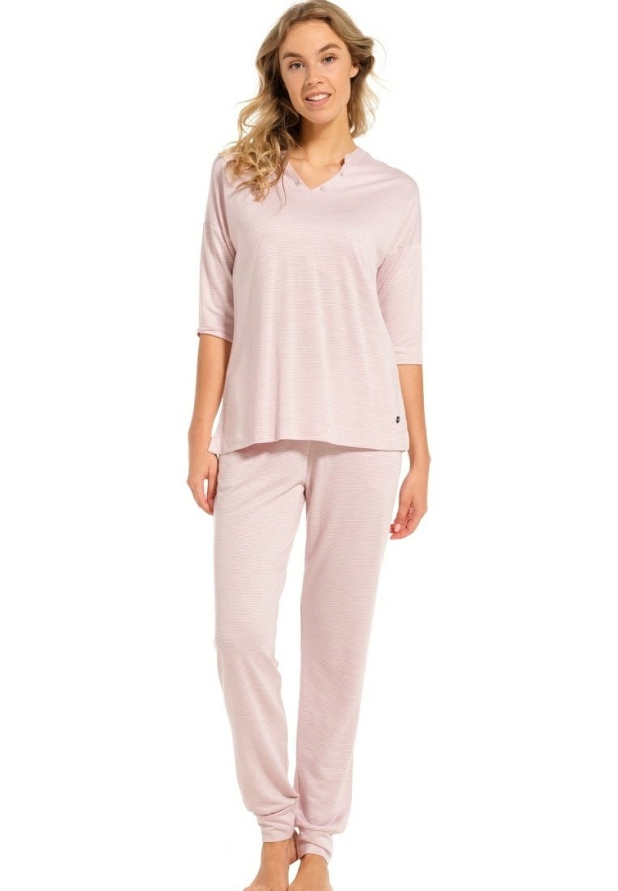 Pastunette Deluxe Pyjamas | Pastunette Deluxe Ladies 'V' Neck 3/4 Sleeve Pyjama With Cuffs 'Pretty Pink Zig Zags'