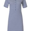 Pastunette Nightshirts | Pastunette Ladies Short Sleeve Cotton Nightdress With Buttons 'Dark Blue Fine Stripes'