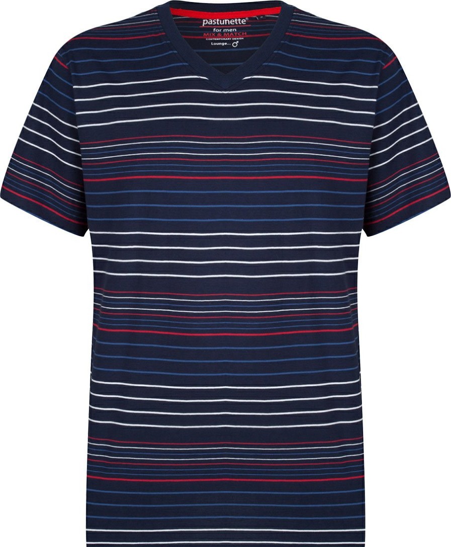 Pastunette for Men Mix & Match | Pastunette For Men A Modern Red, White And Blue Multi-Striped Men'S Mix & Match Short Sleeved Pyjama Top