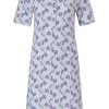 Pastunette Nightshirts | Pastunette 'Floral Delight Short Sleeve Light Blue & Purple, Ladies Cotton Nightdress With 5 Buttons