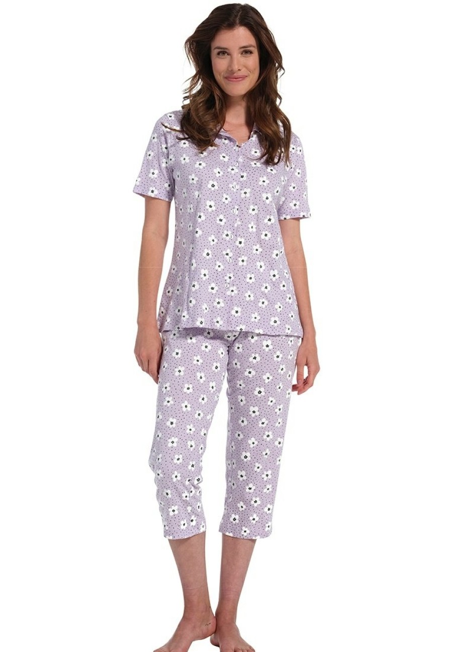 Pastunette Pyjamas | Pastunette Ladies Full Button Cotton Pyjama 'Dots & Flowers'