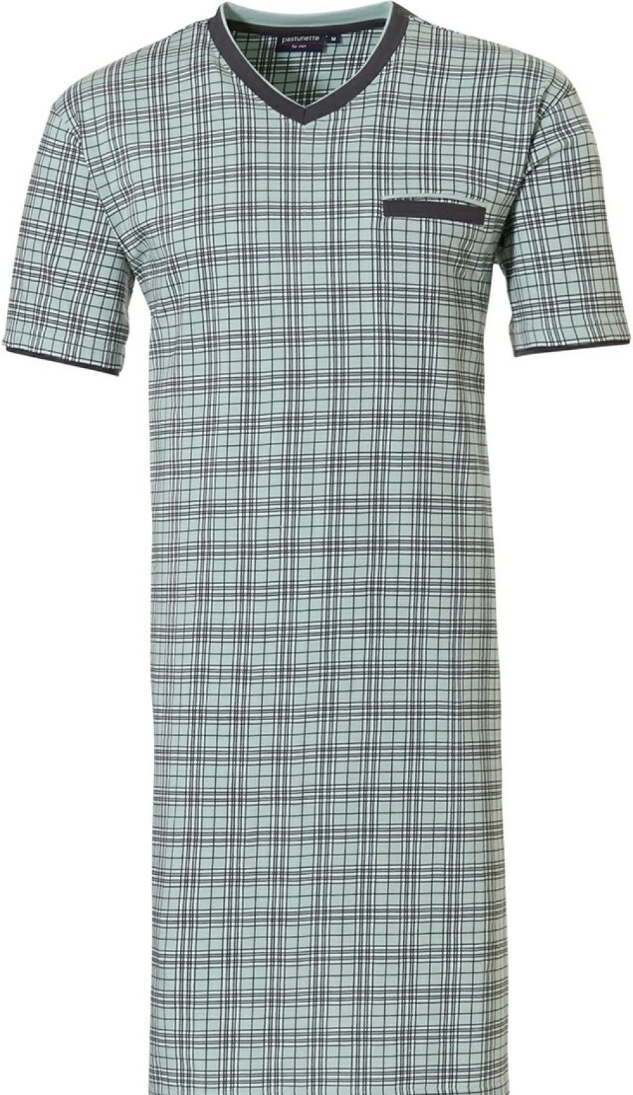 Pastunette for Men Nightshirts | Pastunette For Men Light Green Short Sleeve Cotton Nightshirt 'Checked Up'