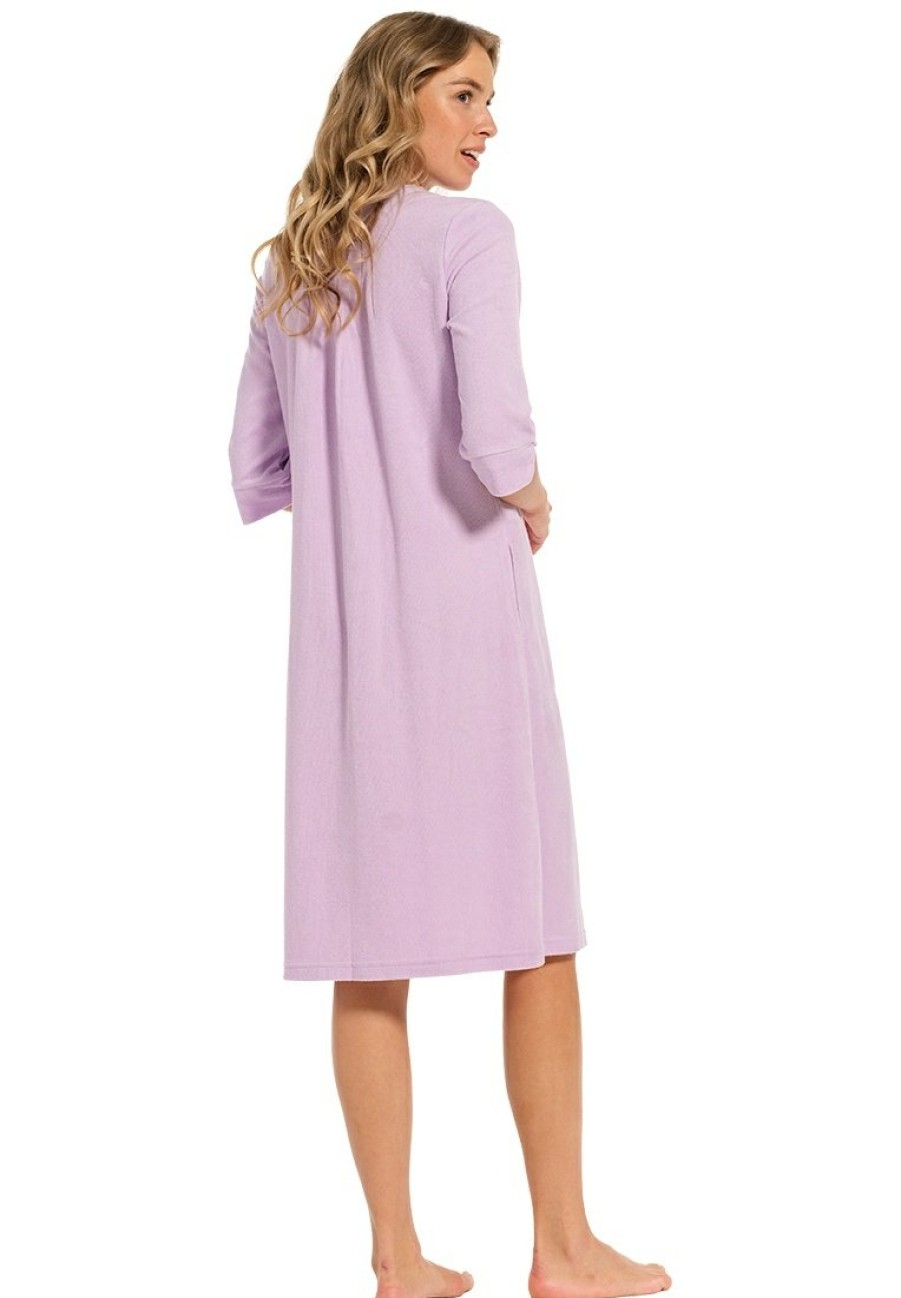 Pastunette Bathrobes | Pastunette Ladies Lilac Full Button 3/4 Sleeve Summer Cotton-Terry Morninggown