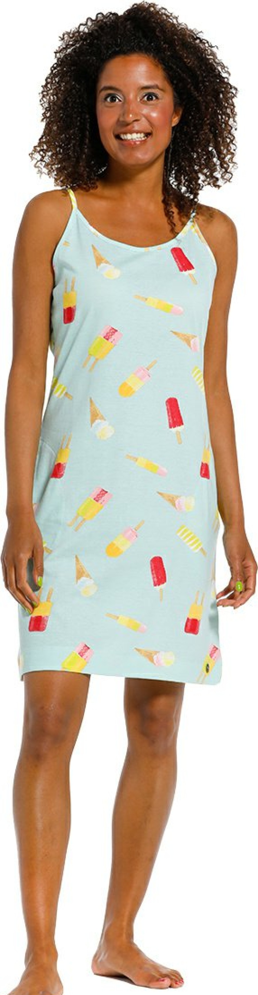 Rebelle Nightshirts | Rebelle 'Lollipop Dreams' Light Aqua Green Cotton Spaghetti Strap Nightdress With An All Over Lollipop Pattern