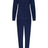 Rebelle Homesuits | Rebelle Midnight Blue Embossed Cotton-Terry Lounge Homesuit With Hood 'Fabulous Flower'