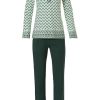 Pastunette Pyjamas | Pastunette Green Long Sleeve Cotton Pyjama With Buttons 'Soft & Pure Patterned Lines'