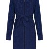 Rebelle Bathrobes | Rebelle Midnight Blue Embossed Cotton-Terry Morninggown With Zip 'Fabulous Flower'