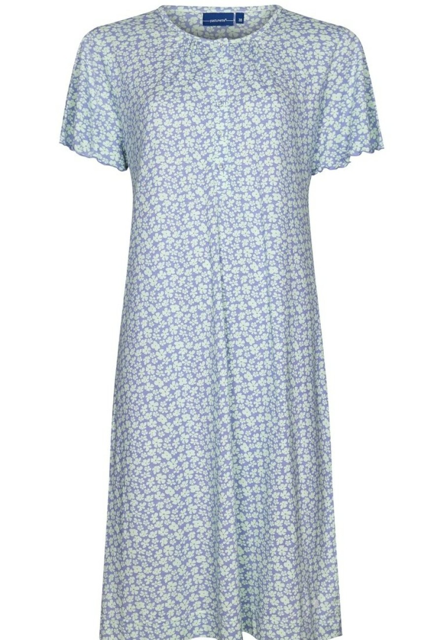 Pastunette Nightshirts | Pastunette Ladies Short Sleeve Nightdress With Buttons 'Flowery Blue'